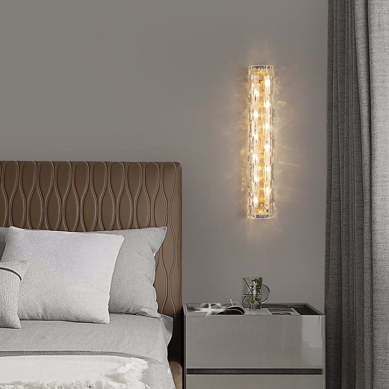 Minimalist bedroom wall sconce warm bedside light headboard