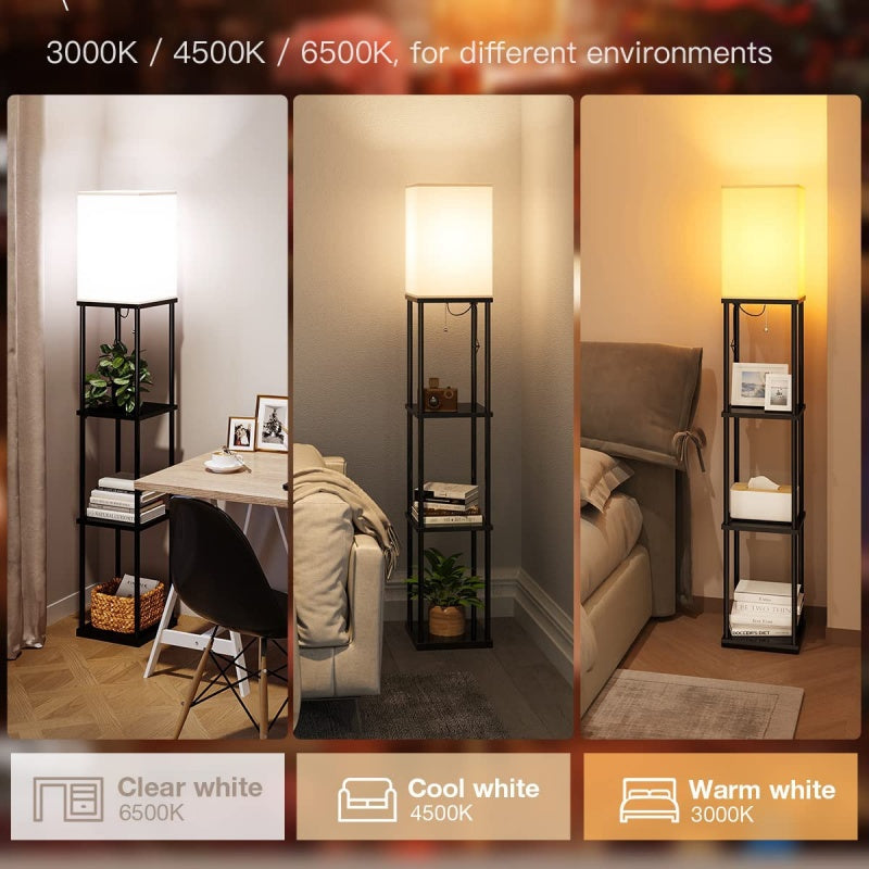 Floor standing lamp with wood shelves 3-tier natural modern