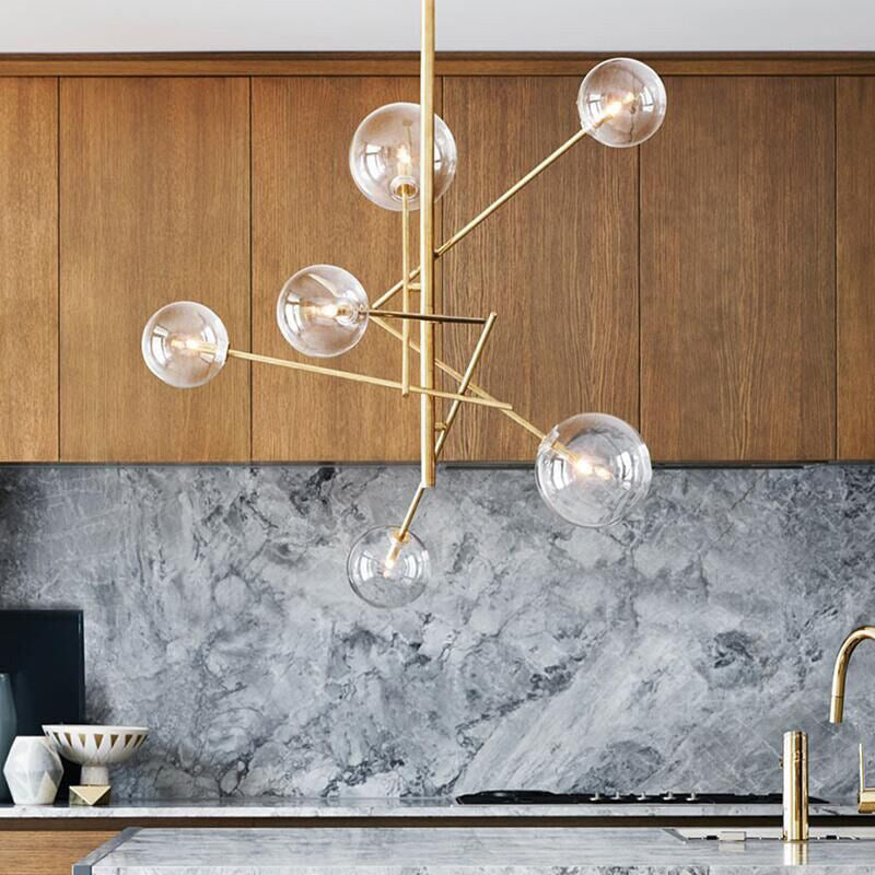 Multi-head glass chandelier lobby living room modern statement