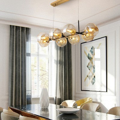 Long glass ball pendant light luxury minimalist dining room
