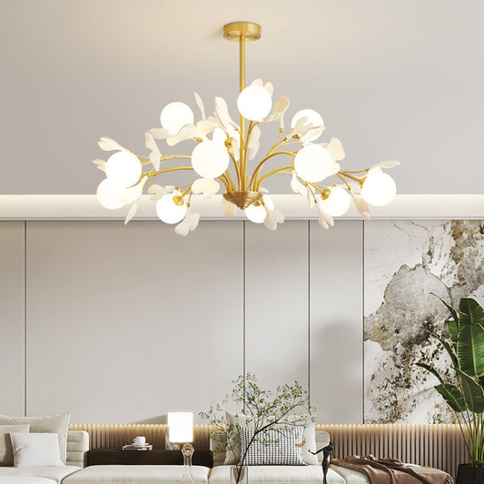 Copper ginkgo leaf chandelier living room statement